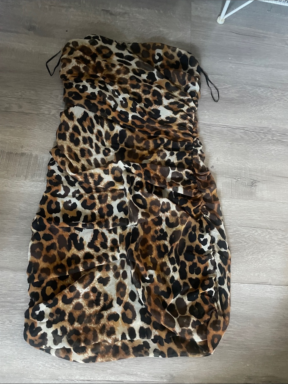 Express Leopard-Print Mini Dress in Black Brown Cream